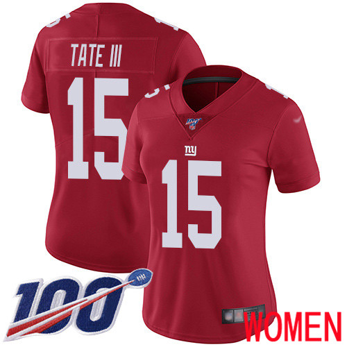 Women New York Giants 15 Golden Tate III Red Limited Red Inverted Legend 100th Season Football NFL Jersey